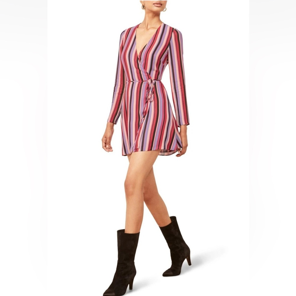 Reformation Luisa Stripe Gjelina Wrap Mini Dress